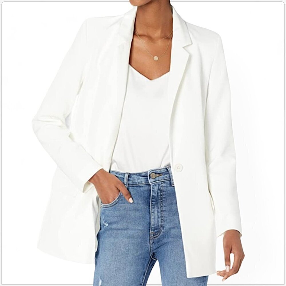 The Drop White Long Blazer Jacket Stretch Single Button Classic NWT New Size S